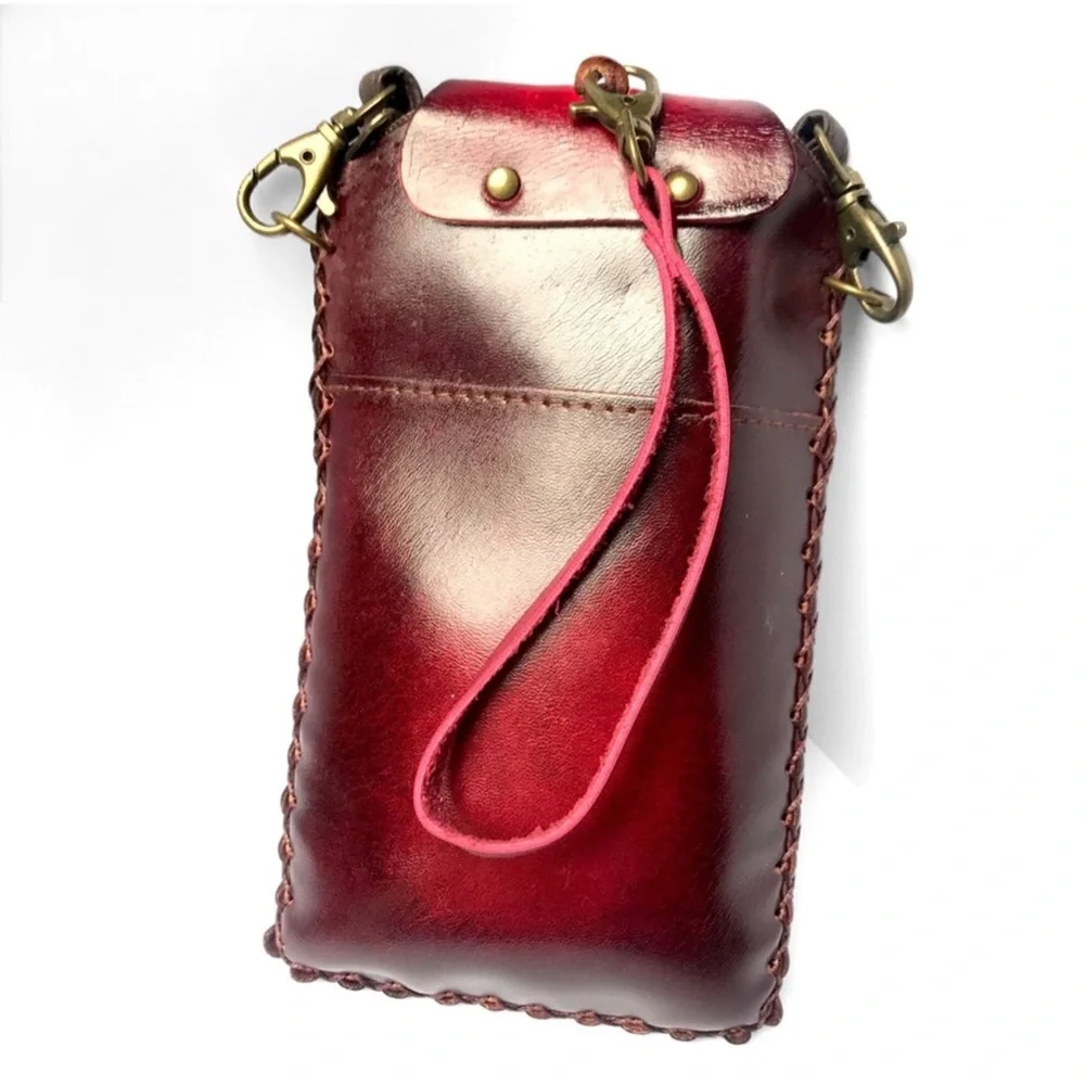 1 LEFT! Handmade Genuine Leather Floral Cellphone Crossbody Bag - Picture 5 of 7